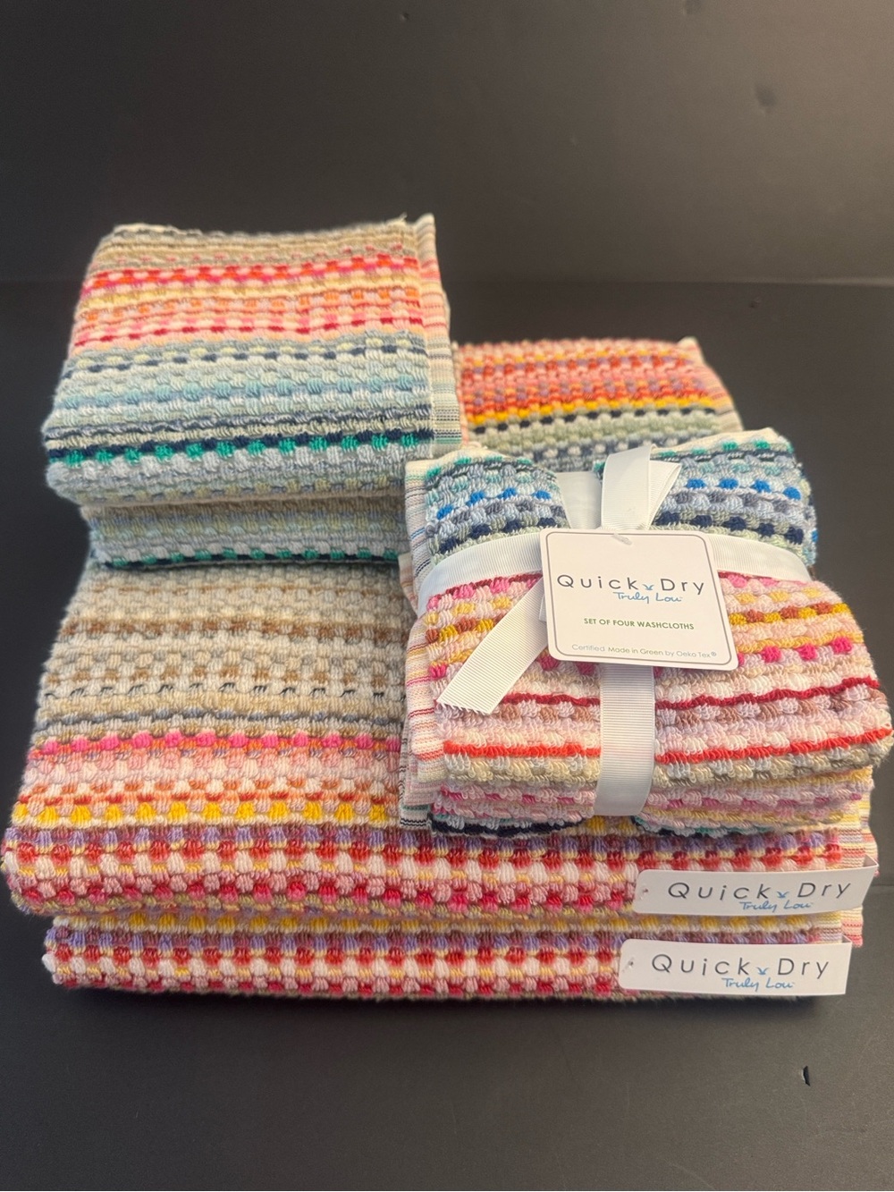 8pc TRULY LOU Quick Dry Zero Twist Cotton Bath Towel Set -Multi